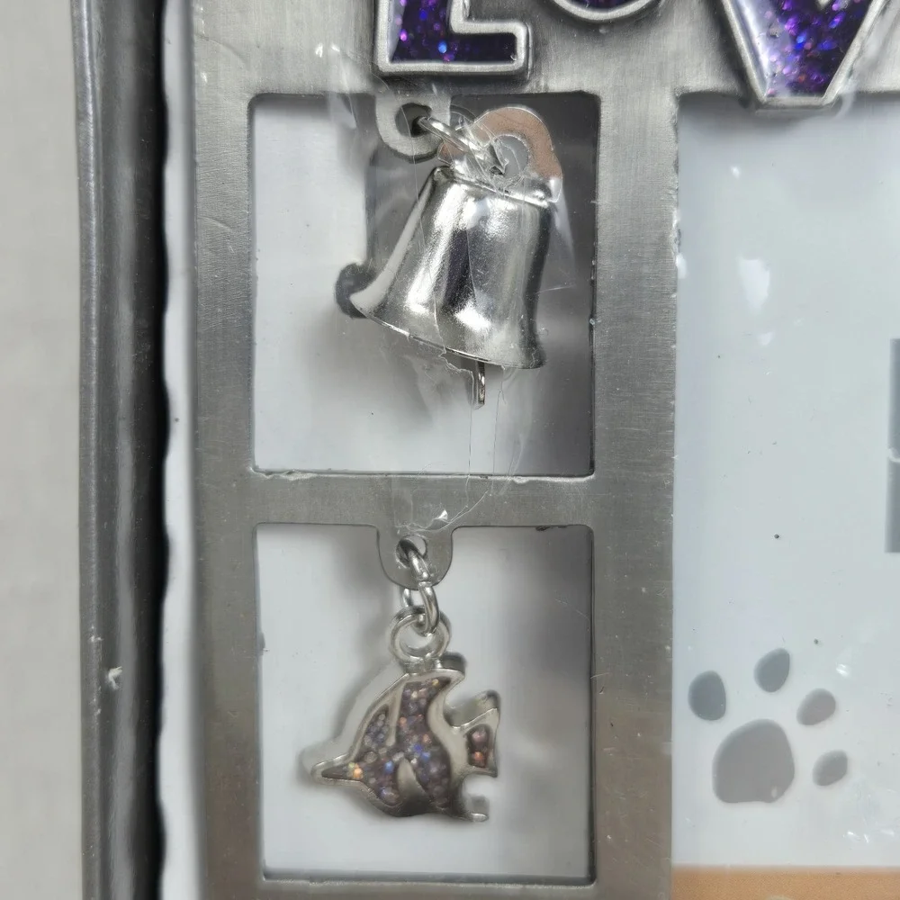 Cat Lovers Metal Picture Frame w Climbing Cat & Charms 3.5x5 Sealed In Gift Box